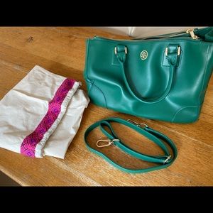 Green Tory Burch Robinson double zip tote